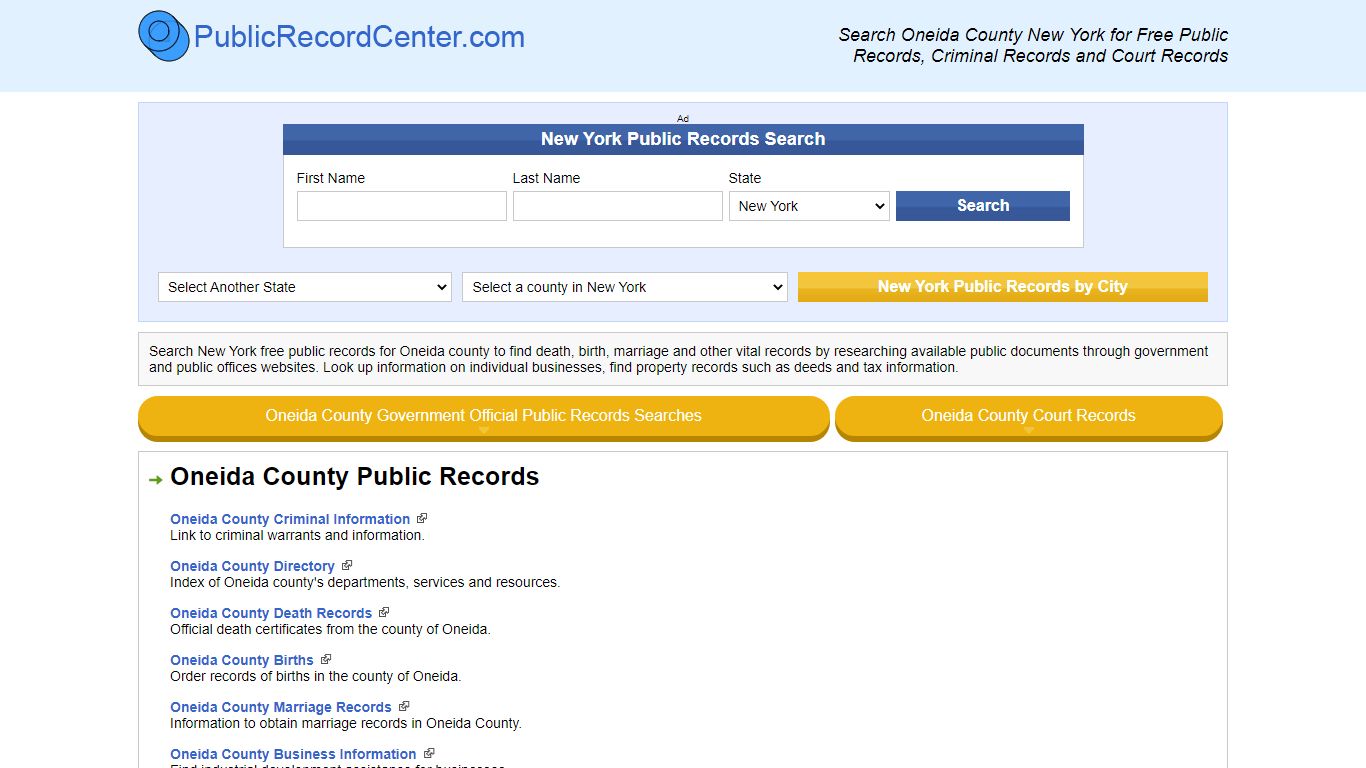 Oneida County New York Free Public Records - Court Records - Criminal ...